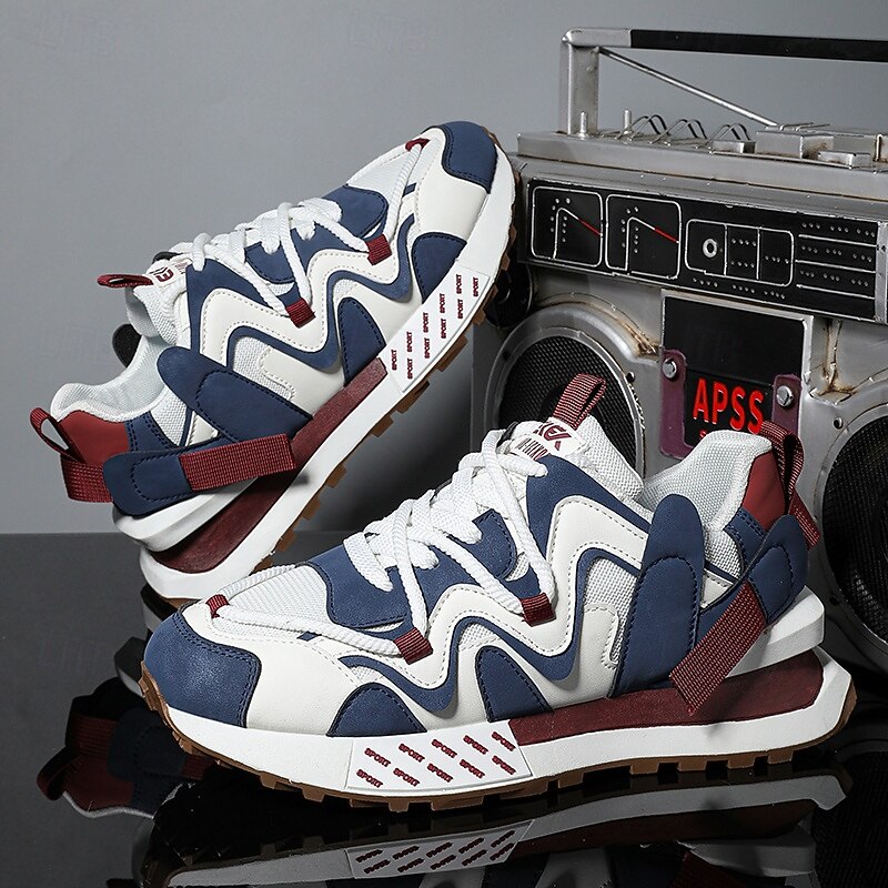 Men's Red and Navy Chunky Sneakers – Trendy Colorblock Casual Sports Shoes for Daily Wear, Travel and Street Fashion3