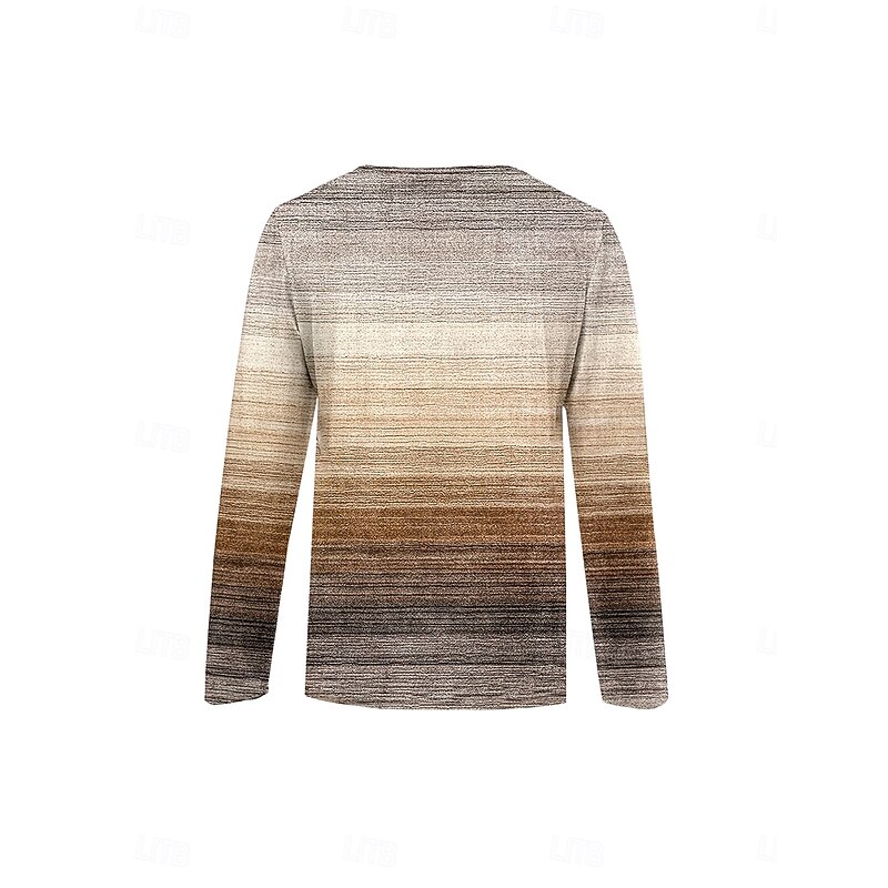 Women's T Shirt Ombre Graphic Gradient Elegant Vintage Stylish Long Sleeve Crew Neck Round Neck Notched Neck Regular Tops Daily Weekend Zipper Print Light Brown Spring Fall Winter3