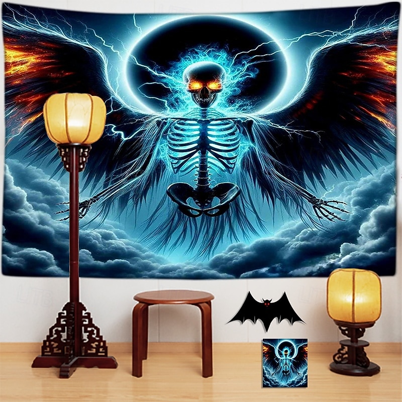 Halloween Skeleton Tapestry – Creepy Graveyard Scene Wall Hanging with Undead Skeletons Rising from Tomb, Horror Wall Decoration for 2025 Halloween Bedroom or Party4