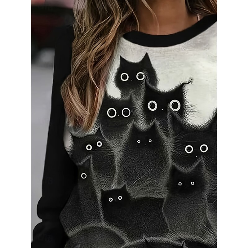 Women's T shirt Long Sleeve Graphic Animal Vintage Stylish Classic Long Sleeve Crew Neck Round Neck Regular Tops Daily Print Black  Spring Fall Prefall2