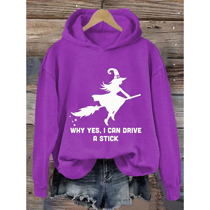 Halloween Women's Pullover Hoodie Sweatshirt Witch Graphic Fashion Casual Print Long Sleeve Hooded Regular Tops Street Dailywear Casual Drawstring Print Black Purple Orange Green Fall Winter4