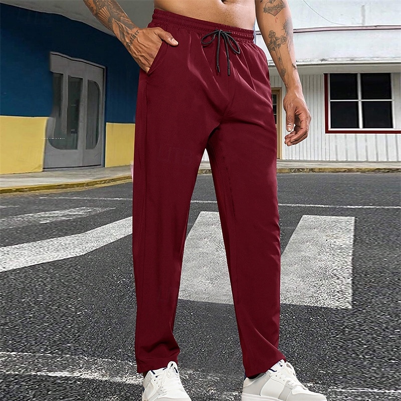 Men's Athletic Pants Trousers Casual Pants Drawstring Pocket Elastic Waist Plain Comfort Sports Outdoor Daily Fashion Casual Black Red Micro-elastic