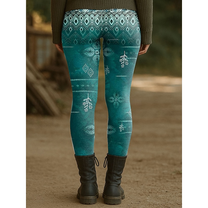 Women's Leggings Vacation Vintage Fashion Ankle-Length High Waist Graphic Geometic Printing Thermal Warm Soft Breathable Stretchy Outdoor Vacation Street Blue Purple Green Gray Spring Fall Winter2