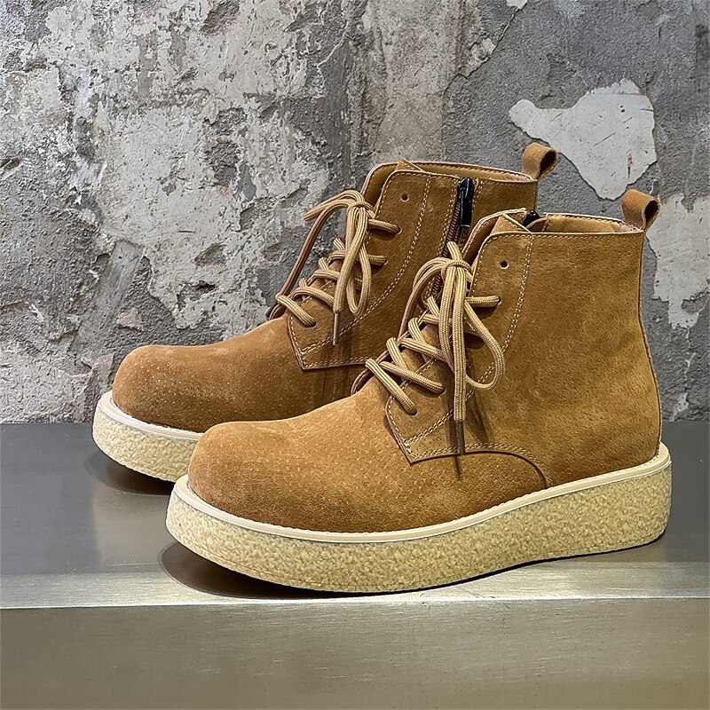 Men's Tan Suede Lace-Up Boots with Platform Crepe Sole – Stylish Retro Casual Footwear for Streetwear, Fall Outfits and Everyday Fashion4