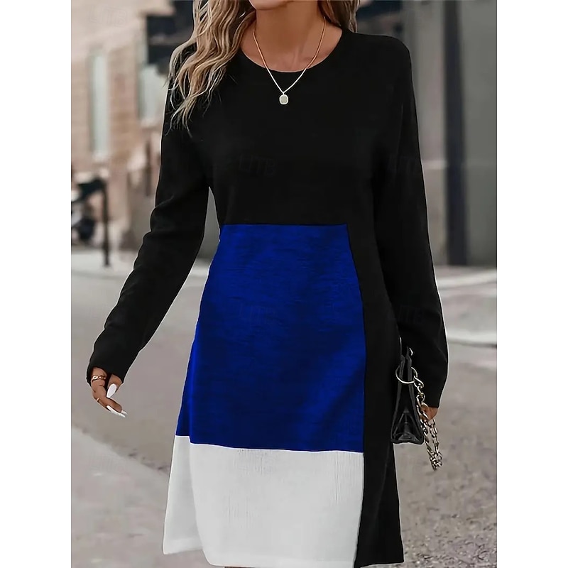 Women's Sweatshirt Dress Mini Dress Sheath Dress Party Casual Semi Formal Party Daily Cocktail Party RGraphic Geometric Color Block Long Sleeve Crew Neck Red Blue Gray Spring Fall Winter Autumn2