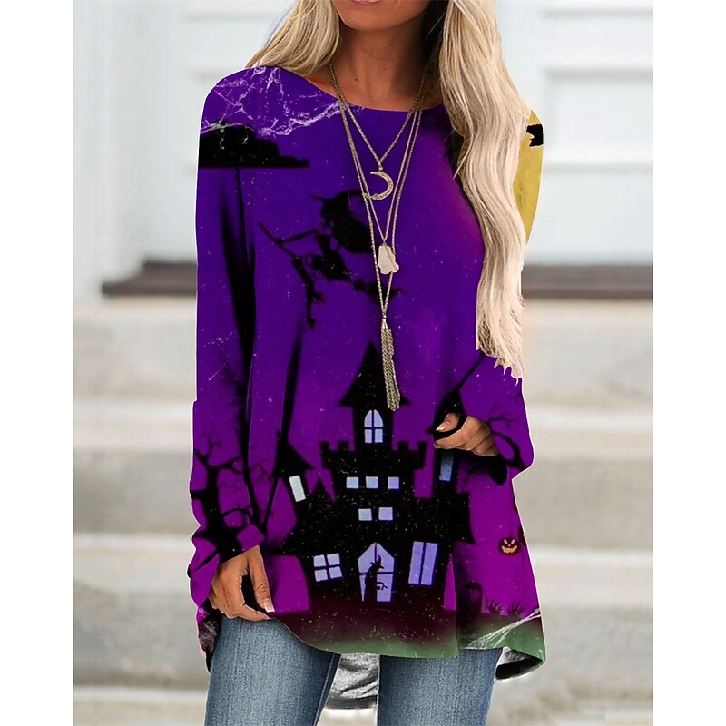 Women's Mini Dress Sweatshirt Dress Casual Dress Fashion Modern Outdoor Halloween Daily Regular Fit Pumpkin Long Sleeve Crew Neck Black Blue Purple Orange Spring Fall
