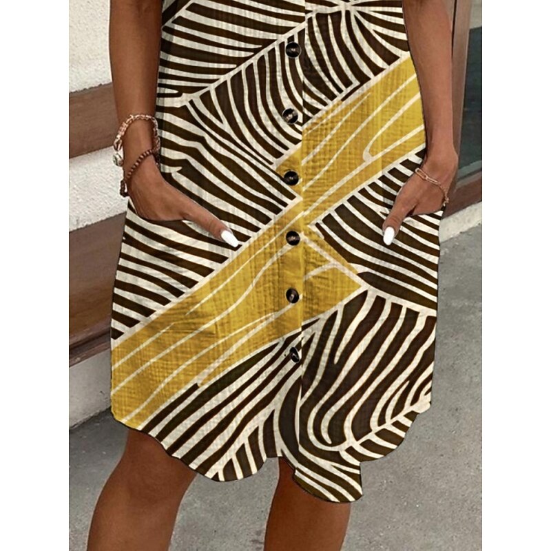 Women's Mini Dress Shirt Dress Casual Dress Print Dress Fashion Modern Daily Beach Weekend Regular Fit Striped Short Sleeve Shirt Collar Khaki Summer Spring Fall Autumn3