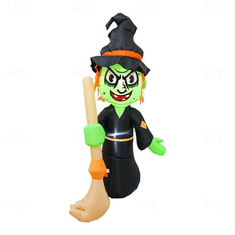 1 Pc 1.55M Halloween Broom Witch with Light Inflatable Air Model Indoor and Outdoor Courtyard Garden Lawn Party Halloween Festival Atmosphere Light EU/US/AU/UK Plug3
