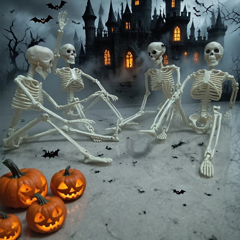 Full Body Skeleton with Movable Posable Joints, Realistic Plastic Bones Halloween Prop for Outdoor Haunted House Decorations