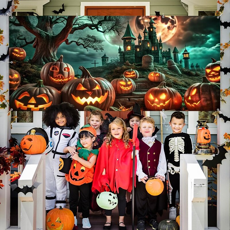 Halloween Garage Door Cover Large Hanging Backdrop Pumpkin Dark Punk Gothic Style Party Outdoor Shooting Backgrounds Yard Haunted House Home Decor3