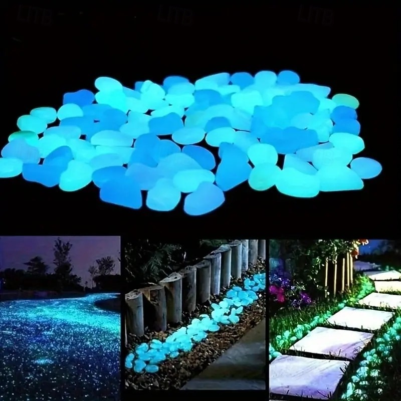 500pcs Glow in The Dark Garden Pebbles Blue, Luminous Solar Powered Stones for Outdoor Pathway Yard Walkway Decoration, Non-Toxic Glow Rocks for Landscape Lighting3