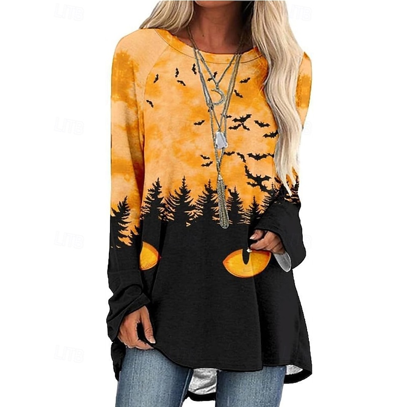 Women's T Shirt Color Block Casual Long Sleeve Crew Neck Regular Tops Daily Going out Weekend Print Maroon Black Yellow Purple Orange Spring