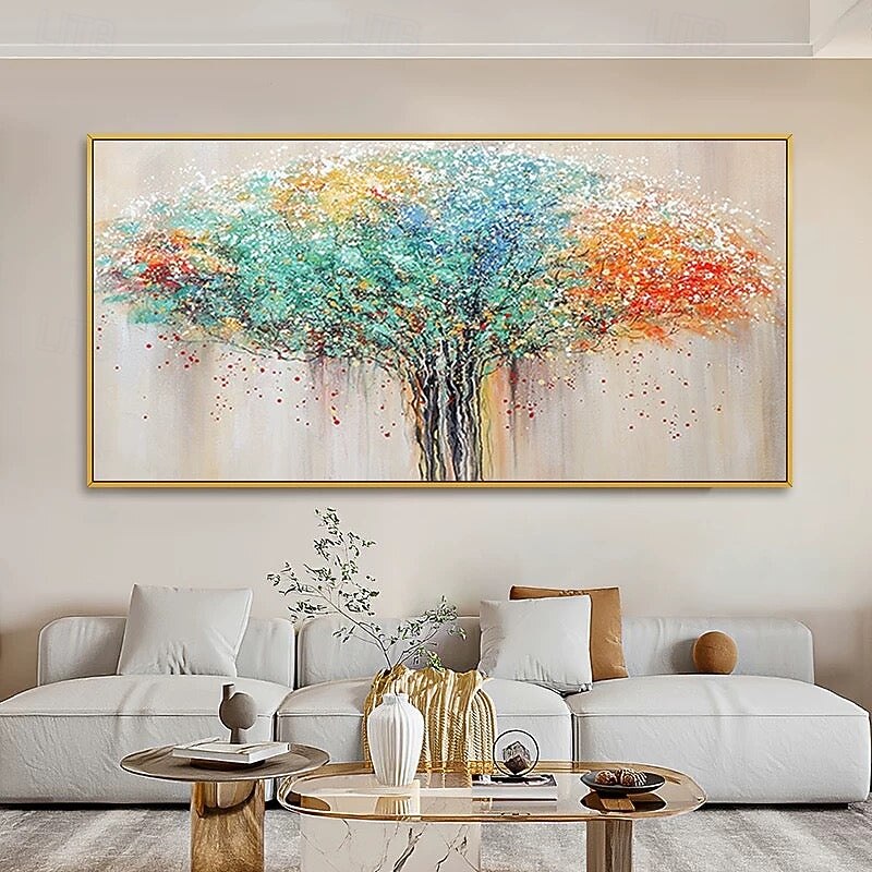 Wall Paintings, Nordic Style Abstract Colorful Tree Of Life Modern Hand Painted Oil Paintings Thick Texture Original Artwork Canvas Wall Art Knife Mural for Living Room Office Home3
