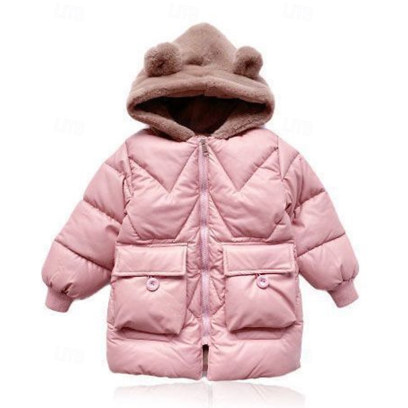 Kids Girls' Down Coat Solid Color Fashion Zipper Pocket School Coat Outerwear 4-12 Years Winter Yellow Pink Red4
