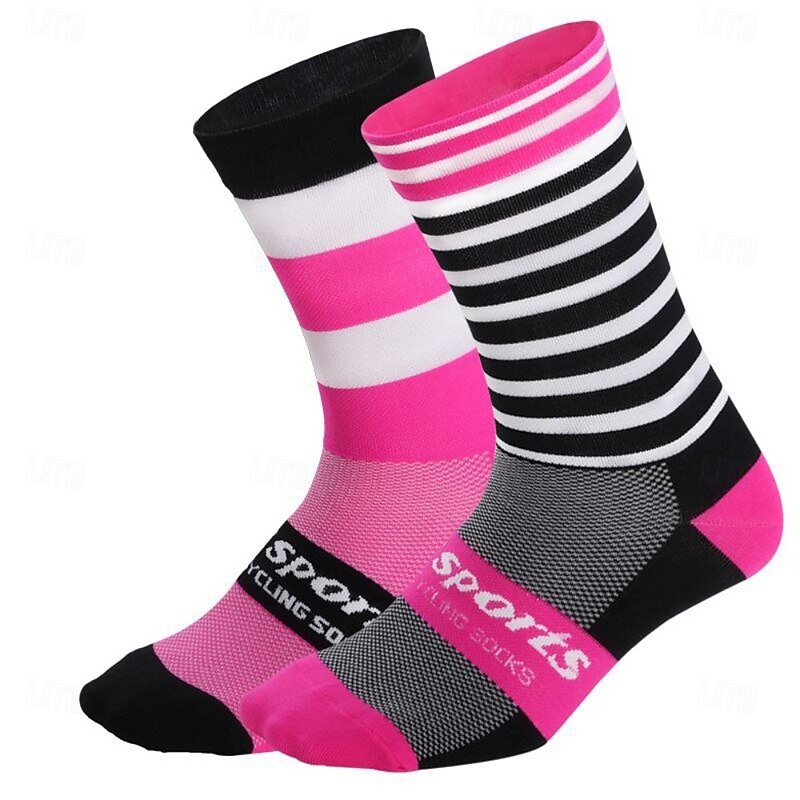 Socks Cycling Socks Bike Socks Sports Socks Athletic Socks Camping / Hiking Hiking Outdoor Exercise Bike / Cycling High Elasticity Comfortable Breathable 1 Pair Stripes Curve Letter & Number Nylon2