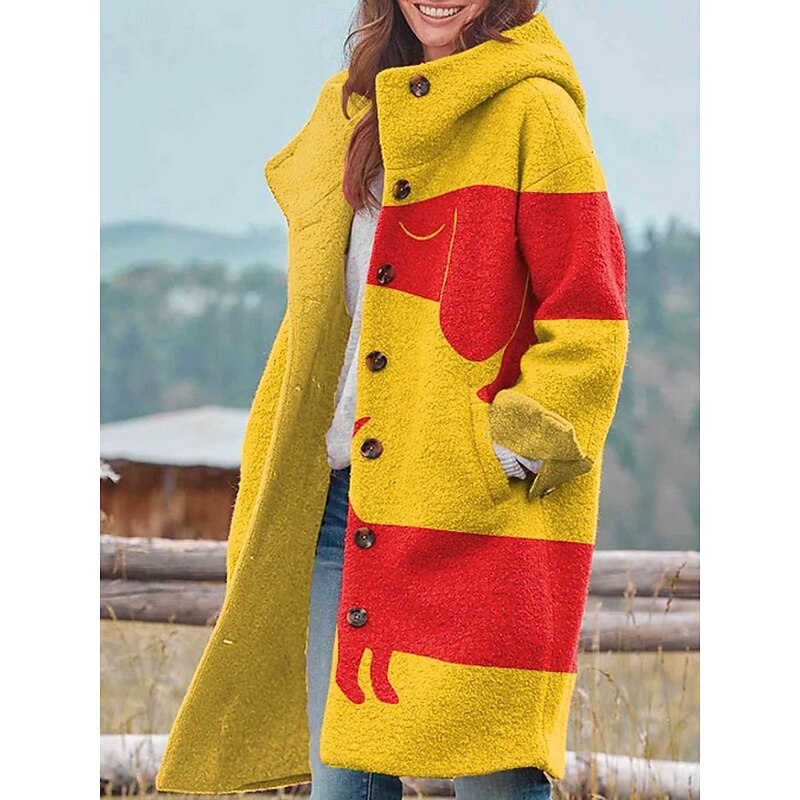 Women's Winter Jacket Fleece Jacket Coat Warm Breathable Pocket Buttons Print Active Daily Casual Animal Vacation Street Daily Single Breasted Long Hoodie Regular Fit Long Sleeve Outerwear Black3