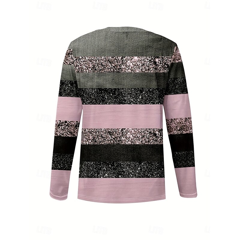 Women's T Shirt Graphic Geometric Striped Vintage Stylish Classic Long Sleeve Crew Neck V Neck Round Neck Regular Tops Daily Print Dusty Rose Spring Fall Winter4