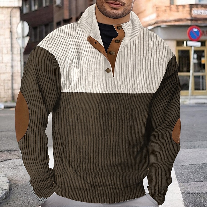 Men's Sweatshirt Black Wine Navy Blue Brown Gray Standing Collar Color Block Patchwork Sports & Outdoor Daily Holiday Polyester Corduroy Streetwear Basic Casual Spring Fall Clothing Apparel Hoodies4
