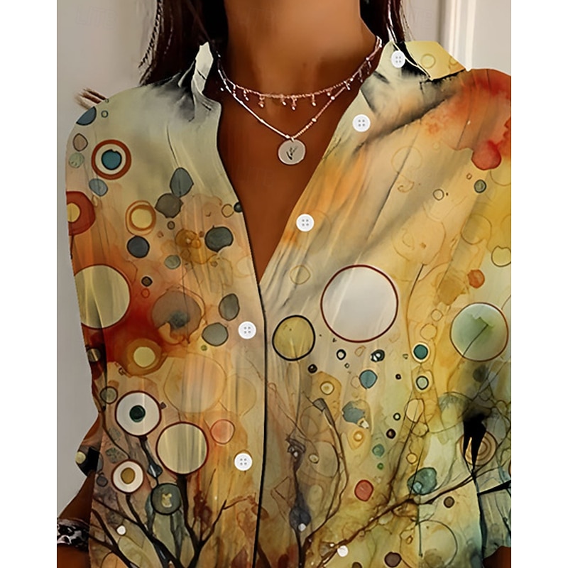 Women's Shirt Graphic Geometric Active Daily Stylish Long Sleeve Shirt Collar Regular Tops Daily Holiday Buttons Print Orange Spring Fall2