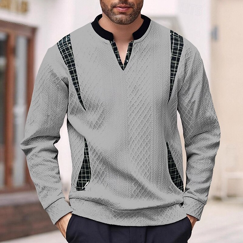 Men's Sweatshirt Pullover Hoodie Sweatshirt Pullover Black White Navy Blue Khaki Gray Round Neck Plain Patchwork Textured Sports & Outdoor Casual Daily Streetwear Cool Sportswear Spring &  Fall4