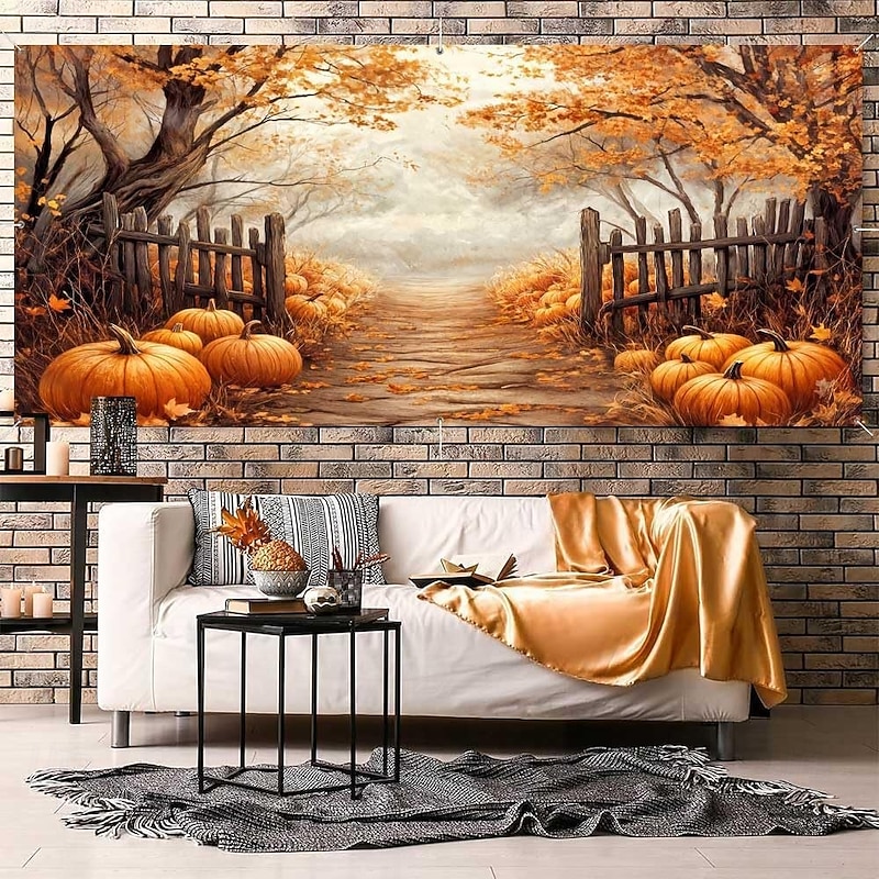 Halloween Garage Door Cover Large Hanging Backdrop Pumpkin Farm Dark Punk Gothic Style Party Outdoor Shooting Backgrounds Front Door Home Decor4