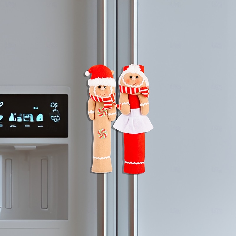 Christmas Microwave and Refrigerator Handle Covers Gingerbread , Cute Cartoon Door Handle Protectors, Holiday Kitchen and Home Decor, Festive Xmas Appliance Accessories3