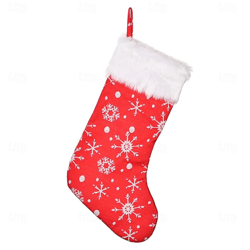 Christmas Stocking Embroidered Snowflake Design White Fur Trim Red Holiday Sock for Christmas Scene Decoration Home Fireplace Festive Party Seasonal Gift Bag Accessory4