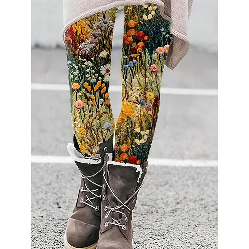 Women's Leggings Vacation Vintage Ethnic Style Ankle-Length High Waist Floral Graphic 3D Print Quick Dry Breathability Soft Stretchy Outdoor Home Causal White Red Green Khaki Spring Fall Slim Fit2