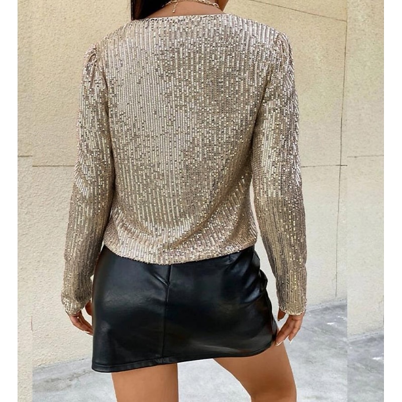 Women's Casual Jacket Dailywear Sequin Solid Color Cool Regular Fit Outerwear Long Sleeve Spring Rose Gold S3