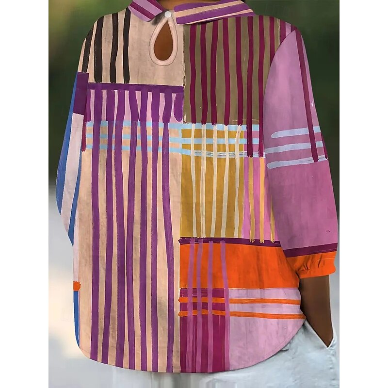 Women's Blouse Long Sleeve Peter Pan Collar Casual Boho Graphic Geometric Bohemia Vintage Tropical Collar Regular Tops Daily Buttons Print Pink Summer Spring Fall2
