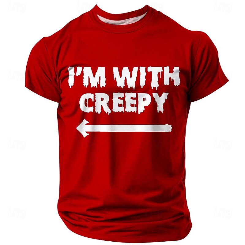 Men's Funny Graphic T-Shirt I'm With Creepy Arrow Spooky Short Sleeve Tee