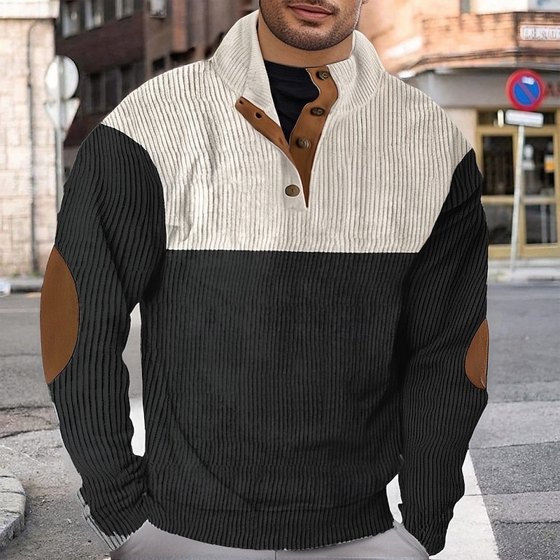 Men's Sweatshirt Black Wine Navy Blue Brown Gray Standing Collar Color Block Patchwork Sports & Outdoor Daily Holiday Polyester Corduroy Streetwear Basic Casual Spring Fall Clothing Apparel Hoodies2