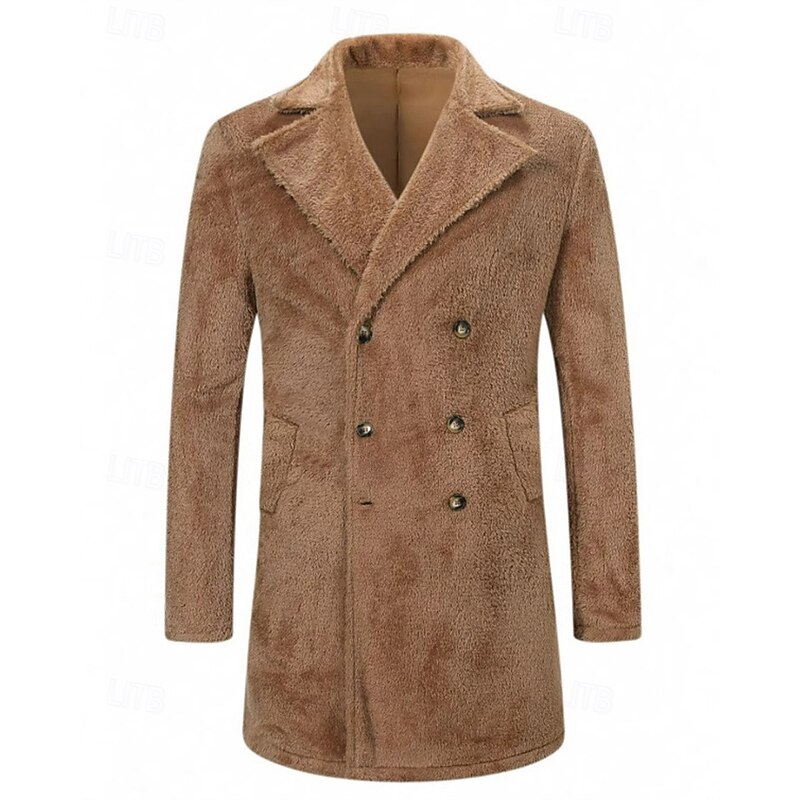 Men's Fleece Jacket Overcoat Trench Coat Long Trench Coat Vacation Daily Fall Winter Polyester Thermal Warm Outerwear Clothing Apparel Fashion Classic Plain Pocket Lapel Double Breasted2