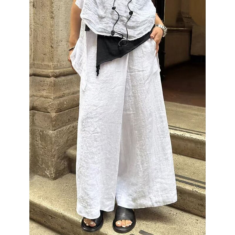 Women's Sailor Pants Straight Casual Comfort Full Length Natural Solid Colored White / White Grey Black Brown Spring, Fall, Winter, Summer4