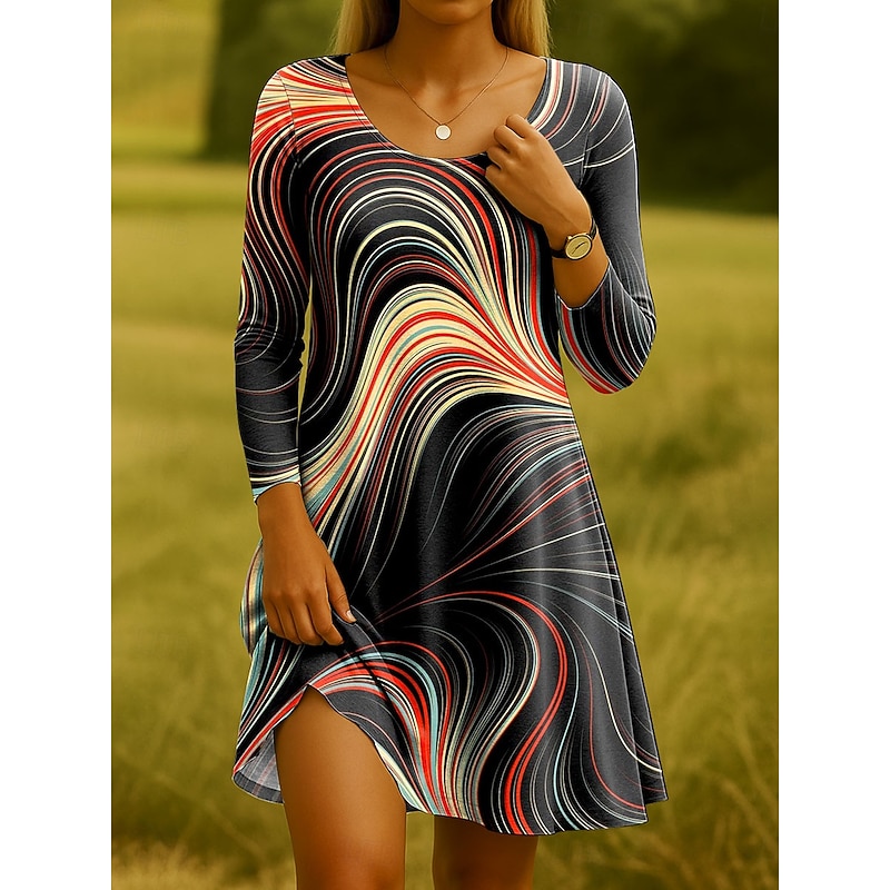 Women's Mini Dress Crew Neck Long Sleeve Knit Dress Casual Dress T Shirt Dress Tee Dress Casual Regular Fit Ombre Graphic Black White Blue Spring Fall Winter4