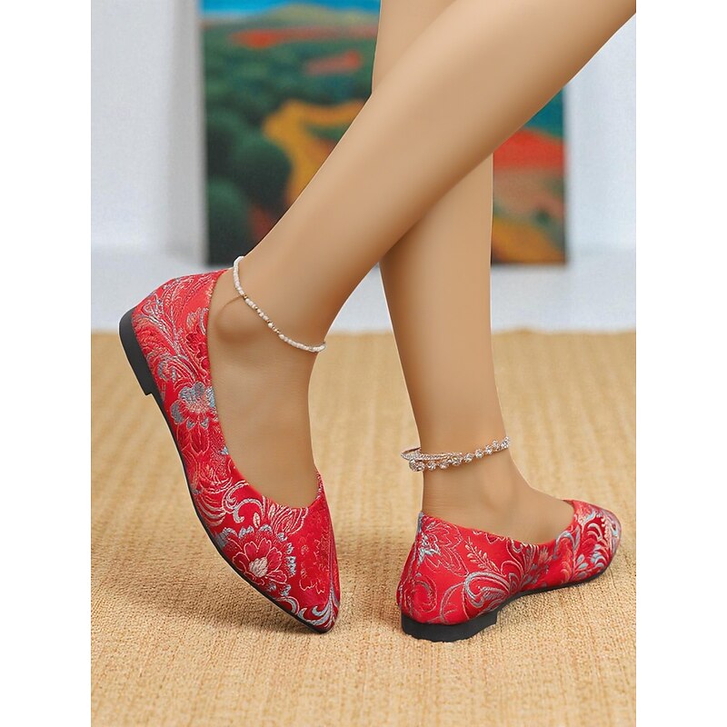 Women's Floral Embroidered Satin Pointed - Toe Flats - Vintage - Inspired Elegant Shoes for Casual Wear and Tea Parties4