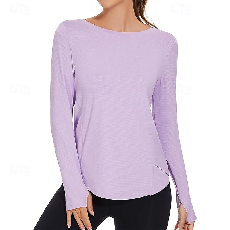 Women's Yoga Shirts Crew Neck UPF50+ Breathable Long Sleeve Sports Solid Color Top For Gym Running Fitness Activewear