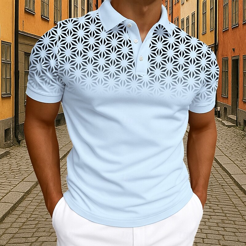 Men's Geometic Polo Short Sleeve Polo Shirts Collared Shirts Business Casual Athleisure Daily Wear 3D Print Buttons Summer Black White Pink3