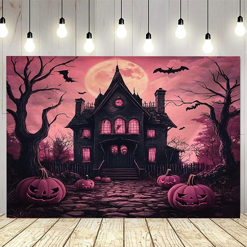 Halloween Backdrop Tapestry Haunted House with Pumpkins and Bats – Spooky Gothic Wall Hanging Decoration for Party, Bedroom, Living Room, Office – 2025 Halloween Large Polyester Fabric Wall Art, Room Aesthetic Decor