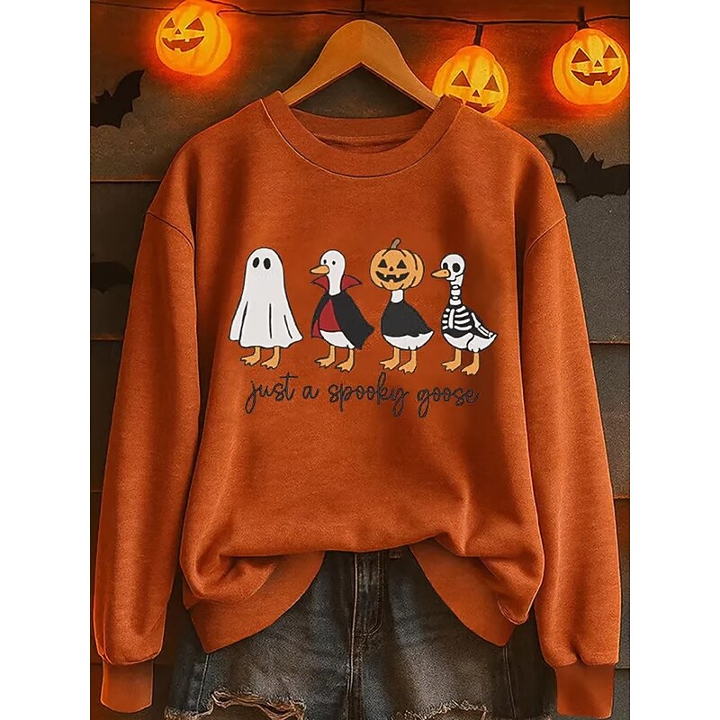 Halloween Women's Pullover Sweatshirt Ghost Graphic Pumpkin Fashion Casual Long Sleeve Crew Neck Regular Tops Street Dailywear Casual Print White Orange Gray Fall Winter