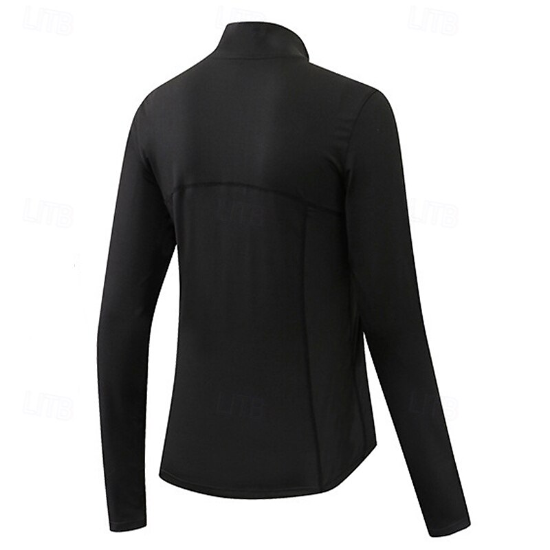 Women's Workout Shirt Stand Collar Quick Dry Stretchy Quarter Zipper Long Sleeve Sports Solid Color Top For Gym Athletic Sports Activewear4