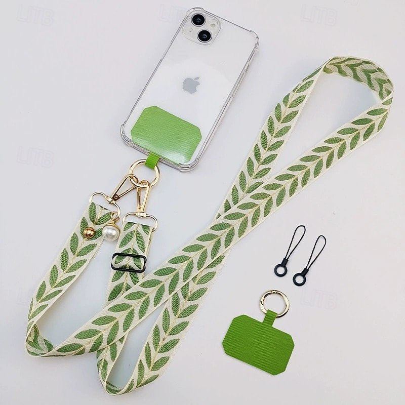 Fashion phone strap hanging rope long diagonal shoulder strap hanging chain pearl pendant hanging accessory adjustable neck hanging wide cloth strap phone long rope