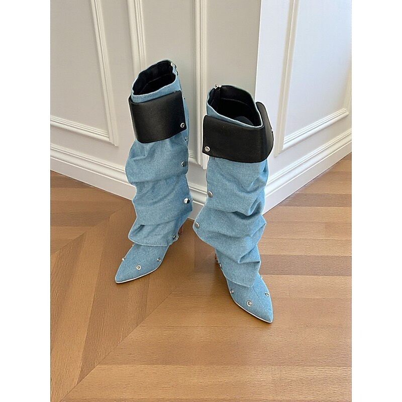 Women's Brown Suede Knee High Slouch Boots with Detachable Front Decoration and Multi-Style Convertible Design - Fashionable High Heel Footwear for Trendy Urban Outfits3