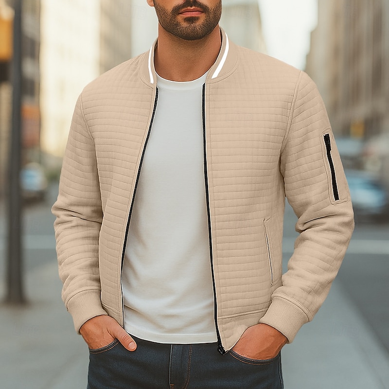 Men's Sweatshirt Waffle Sweatshirt Tactical Black White Wine Army Green Navy Blue Standing Collar Plain Textured Sports & Outdoor Casual Daily Streetwear Cool Sportswear Spring &  Fall Clothing