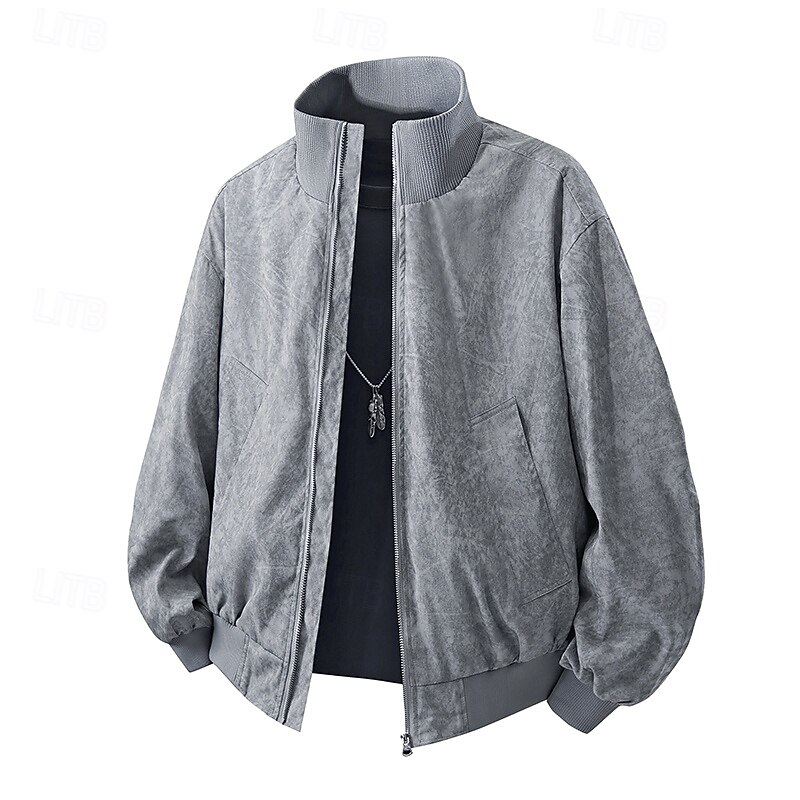 Men's Jacket Casual Jacket Outdoor Vacation Warm Zipper Pocket Fall Winter Plain Fashion Streetwear Standing Collar Regular Black Pink Brown Gray Jacket4