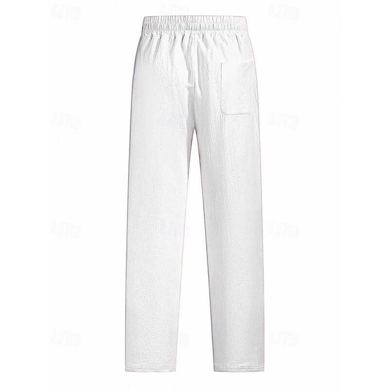 Men's Linen Pants Trousers Summer Pants Beach Pants Drawstring Pocket Elastic Waist Plain Comfort Breathable Vacation Daily Holiday Hawaiian Boho Black White Micro-elastic3