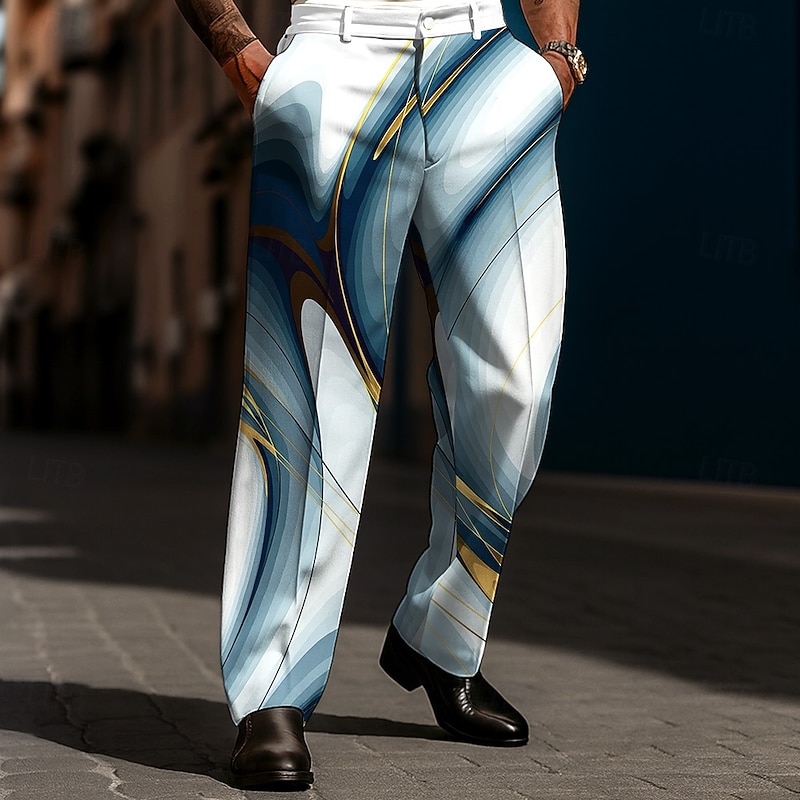 Men's Geometric Gradient Color Dress Pants Trousers Suit Pants Mid Waist Casual Holiday Streetwear Relaxed Fit Flat Front Dress Pants with Side Pockets Spring Fall 3D Print Black Red Blue4