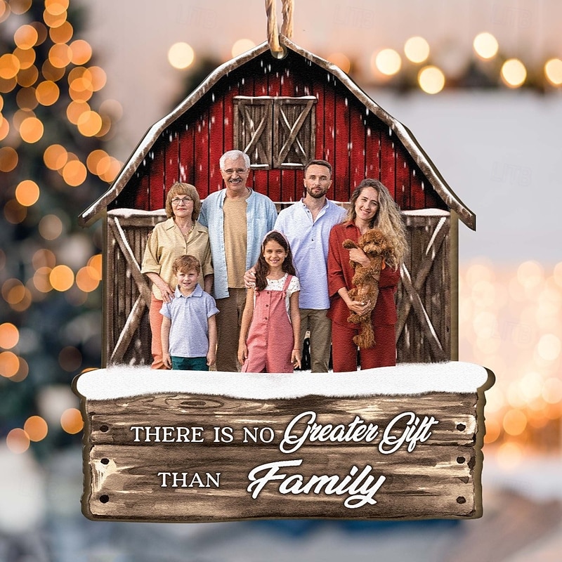 Personalized Family Photo Christmas Ornaments Custom Wooden Red Barn Christmas Gift Idea For Family/Couple Xmas Tree Ornaments Decoration Hanging Pendant