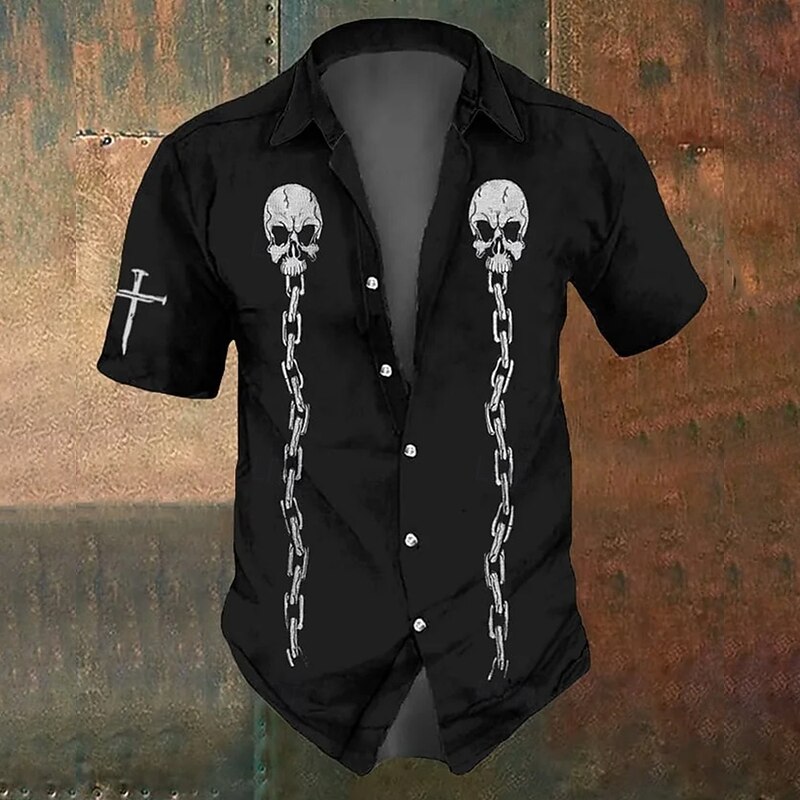 Halloween Men's Cross Halloween Costumes Skulls Shirt Button Up Shirt Short Sleeve Dark Gothic Style Holiday Summer Spring Turndown 3D Print Collared Shirts Black 1 Black