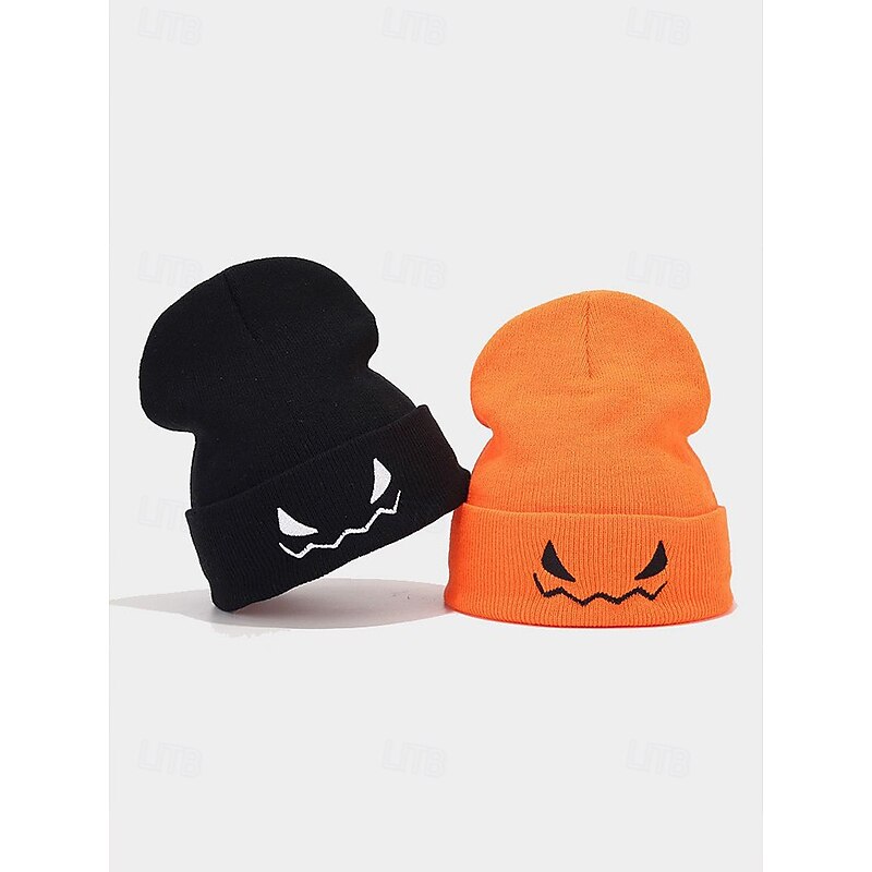 Unisex Halloween Pumpkin Smile Knit Hat - Soft Ribbed Cuffed Winter Hat, Stretch Acrylic, Embroidered Pumpkin Face - For Costume Parties, Trick-or-Treating, Fall Festivals and Everyday Wear3